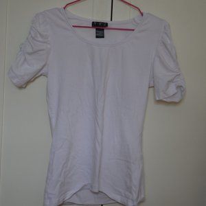 White T-Shirt with Elastic Ruche Sleeves
